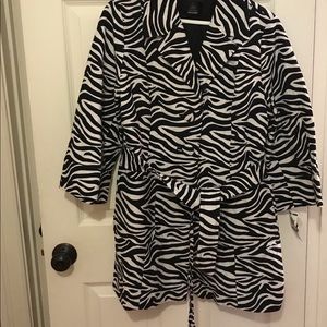 Zebra trench coat.